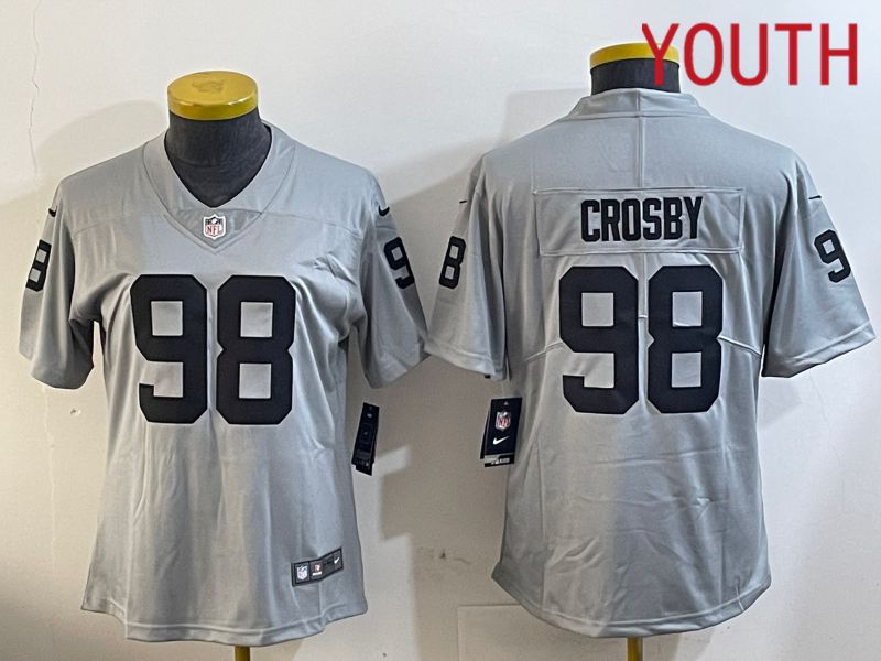 Youth Oakland Raiders #98 Crosby Grey 2024 Nike Limited NFL Jersey style 1